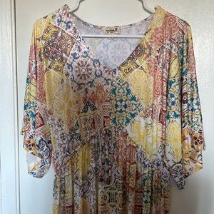 One World - brand new loose floral border dress